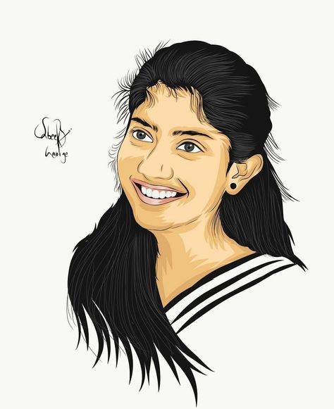 Saipallavi Drawing, Sai Pallavi Drawing, Vector Animals, Sai Pallavi Hd Images, 150 Pokemon, Radha Beauty, Vector Portrait Illustration, Actors Illustration, Romantic Drawing