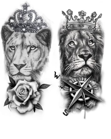 Lion Shoulder Tattoo, Crown Tattoos For Women, Partner Tattoos, Lion Art Tattoo, Lioness Tattoo, Lion Tattoo Sleeves, Couple Tattoos Unique, Lion Head Tattoos, Couples Tattoo Designs