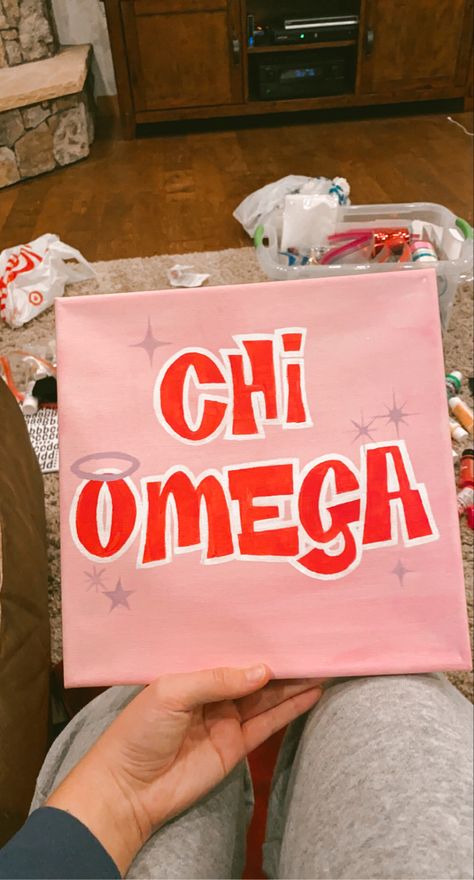 Chi Omega Canvas sorority craft bratz themed Sorority Canvas Chi Omega, Chi O Canvas Ideas, Chi Omega Paintings Canvases, Axo Canvas Painting, Chi Omega Big Little Basket, Chi Omega Canvas Painting, Dphie Canvases, Chi Omega Paintings, Sorority Crafts Canvases