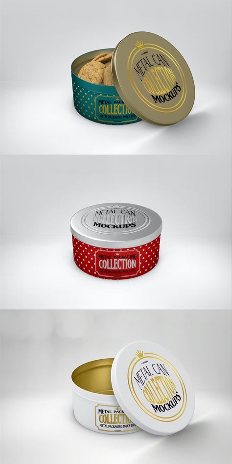 Metal Round Cookie Tin Packaging Mockup Cookie Tin Packaging, Metal Tin Packaging, Tin Packaging, Cookie Tin, Cookie Tins, Packaging Mockup, Mockup Design, Metal Tin, Design Template