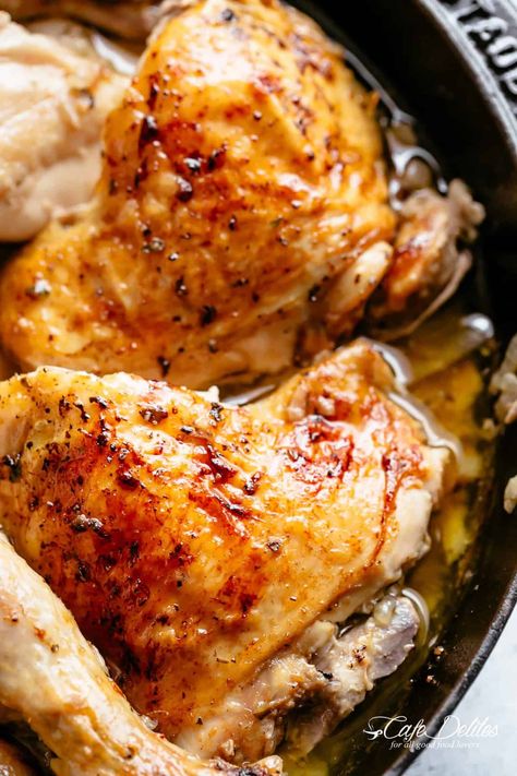 Roast Chicken portions | cafedelites.com Chicken Recipes For Family, Roast Chicken Tenders, Garlic Roast Chicken, Best Roast Chicken Recipe, Best Chicken Soup, Garlic Roast, Best Roasted Chicken, Honey Chipotle Chicken, Roasted Chicken Recipe