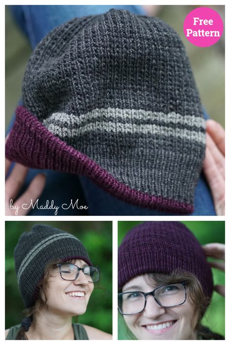 Double Knitted Hats Patterns Free, Double Thick Knit Hat Pattern, Double Knit Beanie Free Pattern, Double Layer Knit Hat Pattern, Sock Yarn Hat, Hat Free Knitting Pattern, Beanies Knitted, Reversible Beanie, Crochet Project Free