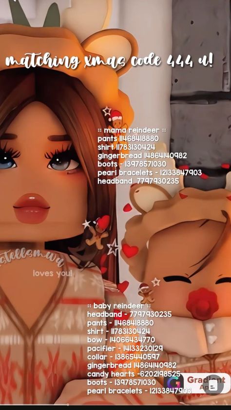 Mom Outfit Codes Berry Ave Brown Hair, Berry Avenue Christmas, Berry Avenue Codes Christmas, Berry Ave Baby Codes, Reindeer Onesie, Bloxburg Outfits, Reindeer Outfit, Bloxburg Decals Codes Aesthetic, Berry Codes