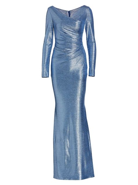 Shop Talbot Runhof Metallic Long-Sleeve V-Neck Gown | Saks Fifth Avenue Talbot Runhof, Fantasy Gowns, Elegant Fashion, Gorgeous Dresses, Blue Fashion, Mermaid Formal Dress, Saks Fifth, Saks Fifth Avenue, Evening Gowns