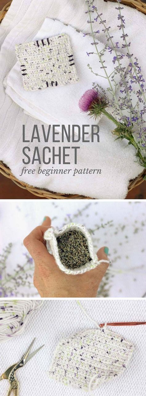 This free crochet pattern is perfect for beginners and a great way to use up dried lavender from your garden! Pop one of these crochet lavender sachets in the dryer and you've got natural and inexpensive way to keep your laundry smelling fresh! Pattern features Crochet Sachet, Crochet Projects To Sell, Crochet Lavender, Lavender Sachets, Dried Lavender, Irish Crochet, Crochet Home, Sachets, Sewing For Beginners