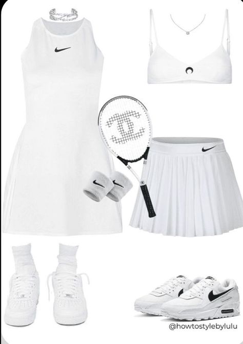 Tennis Look Style, Tennis Style Outfit, Tennis Set Outfit, Tennis Outfit Summer, Aesthetic Sports Outfit, Tennis Outfits Aesthetic, Outfits For Tennis, Tennis Sport Outfit, Chanel Tennis Racket