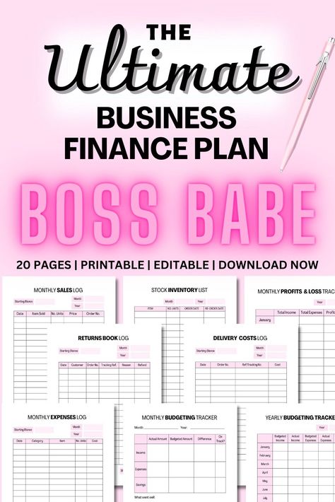 BOSS BABE BUSINESS FINANCIAL PLANNER BUNDLE | Small Business Planner Free Printables, Business Daily Planner, Business Planner Printables, Organized Business, Small Business Printables, Business Binders, Financial Tracker, Business Tracker, Order Tracker