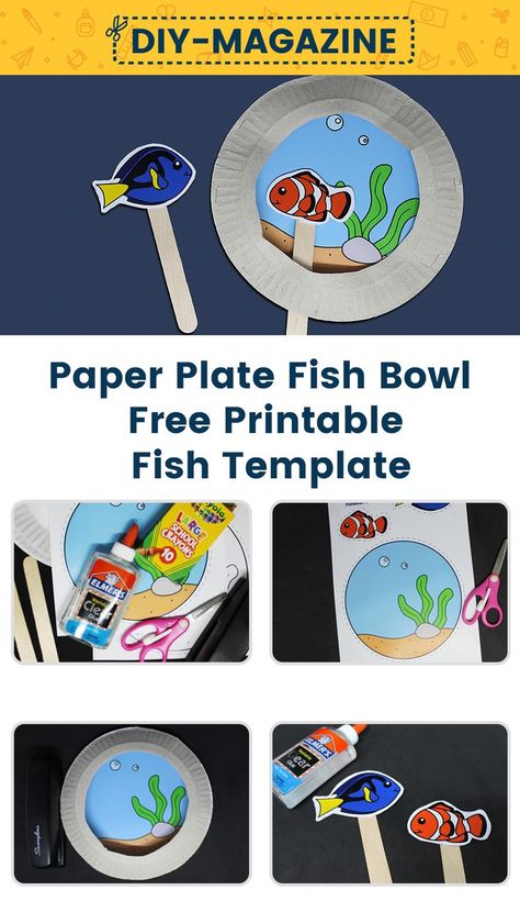 how to make paper plate fish bowl craft | free printable fish | nemo and dory for kids Paper Plate Fish Bowl, Diy Paper Fish, Paper Fish Craft, Fishbowl Craft, Creative Paper Crafts, Printable Fish, Paper Plate Fish, Fish Printables, Paper Fish