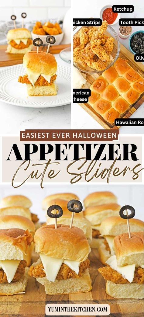 These Quick & Easy Halloween Chicken Sliders are the perfect party snack for both kids and adults! With simple ingredients and a spooky twist, these sliders are a great addition to your Halloween menu. Serve them up as a fun, savory treat that’s easy to make and full of flavor! Halloween Meatball Sliders, Halloween Sliders Burger, Simple Halloween Snacks, Halloween Sliders, Halloween Party Snacks For Adults, Monster Sliders Halloween, Summerween Party Drinks, Holiday Theme Food, Monster Snacks