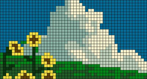 Pixel Art Grid Landscape, Landscape Pixel Art Easy, Van Gogh Alpha Pattern, Ghibli Tapestry, 50x50 Pixel Art, Vintage Pixel Art, Sunflower Pixel Art, Pixel Art Painting, Modele Pixel Art