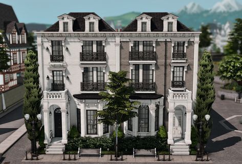 Amelie | bietet content for the sims 4 | Patreon Cottage Apartment Exterior, Pretty Apartment Building, Sims 4 Brownstone Build, Townhome Sims 4, Sims 4 Brooklyn Apartment, Sims 4 Maxis Match House Download, Sims 4 Brick Cc, Sims 4 Britechester Build, Victorian Townhouse Floor Plan