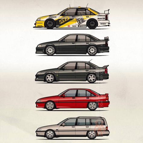 Stack of Opel Omegas / Vauxhall Carlton A by monkeycrisisonmars Lotus Carlton, Opel Omega, Automotive Artwork, Car Artwork, Car Chevrolet, Neo Classic, Expedition Vehicle, Car Illustration, Car Drawings