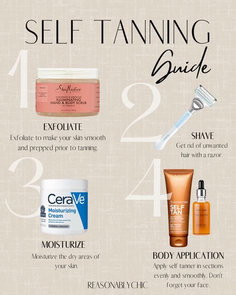 Click link to shop 🩷 #reasonablychic Self-tanning instructions, step-by-step tanning guide, self-tanning tips, sunless tanning tutorial, how to apply self-tanner, achieving a natural tan at home, self-tanning for beginners, sun-kissed skin advice, safe tanning techniques, self-tan product recommendations, flawless sunless tan steps. How To Self Tan, Tanning Guide, Self Tanning Tips, Tanning Routine, Safe Tanning, How To Tan Faster, Best Self Tanner, Skin Advice, How To Get Tan