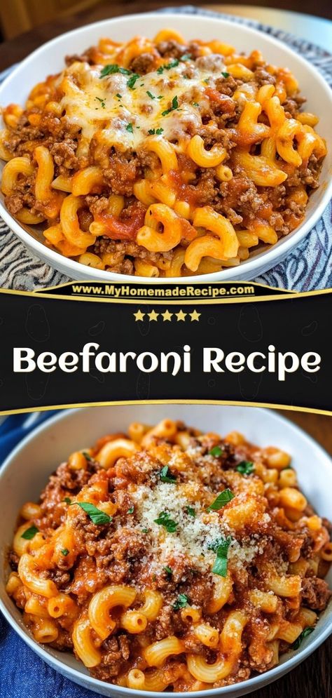 This homemade beefaroni is savory, cheesy, and packed with ground beef and pasta. A comforting classic! Ingredients: 1 lb ground beef 2 cups elbow macaroni 1 cup tomato sauce 1 cup shredded cheese Enjoy this beefaroni for a simple, hearty dinner Homemade Beefaroni, Elbow Pasta Recipes, Elbow Macaroni Recipes, Ground Beef And Pasta, Recipes With 1lb Ground Beef, Beefaroni Recipe, Beef And Pasta, Pasta Sauce Recipes Tomato, Ground Beef Pasta Recipes