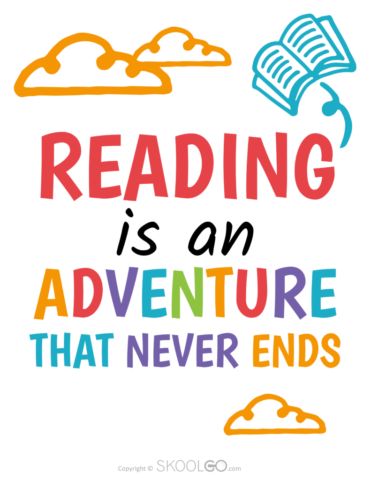 Learning To Read Quotes, Reading Adventure Quotes, Library Day Poster, Reading Quotes Classroom, Reading Is Fun Poster, Reading Signs For Classroom, Reading Rules For Kids, Reading Is An Adventure Theme, Reading Sayings For Classroom