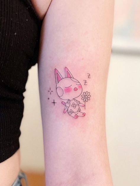 Simple Animal Crossing Tattoo, Animal Crossing Flash Tattoo, Animal Crossing Tattoo Ideas, Acnh Tattoo, Animal Crossing Tattoos, Animal Crossing Tattoo, Bob Tattoo, Soft Tattoo, Kitten Tattoo