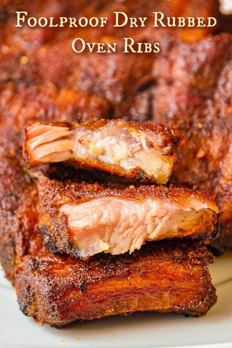 Foolproof Dry Rubbed Oven Ribs. No matter what time of year, you can enjoy smoky spiced succulent dry rubbed ribs from your oven that practically cook themselves. The perfect Super Bowl Ribs too! Oven Baked Dry Rub Ribs, Oven Baked Ribs In Foil Dry Rubs, Baked Pork Ribs Oven Dry Rub, Pork Side Ribs Recipe, Pork Side Ribs Oven, Dry Ribs Recipe, Spice Remedies, Dry Rub For Pork Ribs, Rub For Pork Ribs