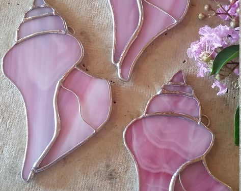 Stained Glass Cactus, Pink Seashell, Ocean Shells, Beach Memories, Glass Things, Glass Cactus, Stained Glass Ornaments, Stained Glass Jewelry, Home Decor Garden