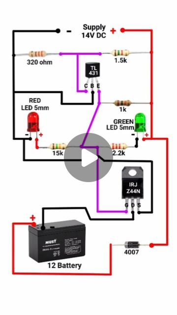 12 Volt Battery Charger Circuit, Battery Charger Circuit, Battery Charger 12v, Creative Life Hacks, Home Electrical Wiring, Electrical Circuit Diagram, Electrical Diagram, Electronics Basics, Electronic Schematics