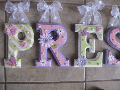 CUSTOM Hanging Letters for Nursery or Child's Bedroom - Designed by a Professional Artist Letter Decoration Ideas, Bugs Collection, Nursery Color Scheme, Alphabet Decor, Kids Door, Wooden Letters Decorated, Letter Designs, Polymer Art, Outdoor Welcome Sign