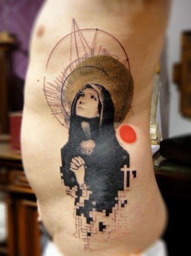 Xoïl aka Loïc tattoo saint mary Xoil Tattoo, Xoil Tattoos, Photoshop Tattoo, Tatuaje Trash Polka, Virgin Mary Tattoo, Mary Tattoo, Trash Polka Tattoo, Religious Tattoo, Photoshop Styles