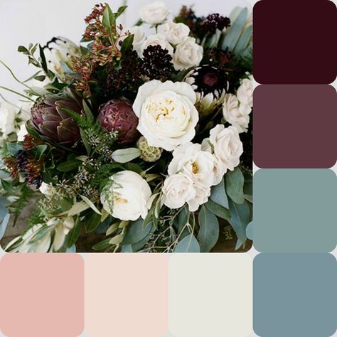 Winter Wedding Palette, Vintage Wedding Colors, October Decorations, Rustic Wedding Decorations, Flowers And Greenery, Winter Wedding Colors, Color Schemes Colour Palettes, Fall Wedding Flowers, Wedding Palette