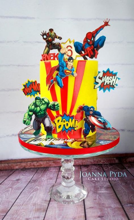 Superhero Cake - Cake by Joanna Pyda Cake Studio                              …                                                                                                                                                                                 More Cake Superhero, Marvel Birthday Cake, Marvel Avengers Cake, 4de Verjaardag, Marvel Birthday Party, Savory Cakes, Marvel Cake, Superhero Birthday Cake, Avenger Birthday Party