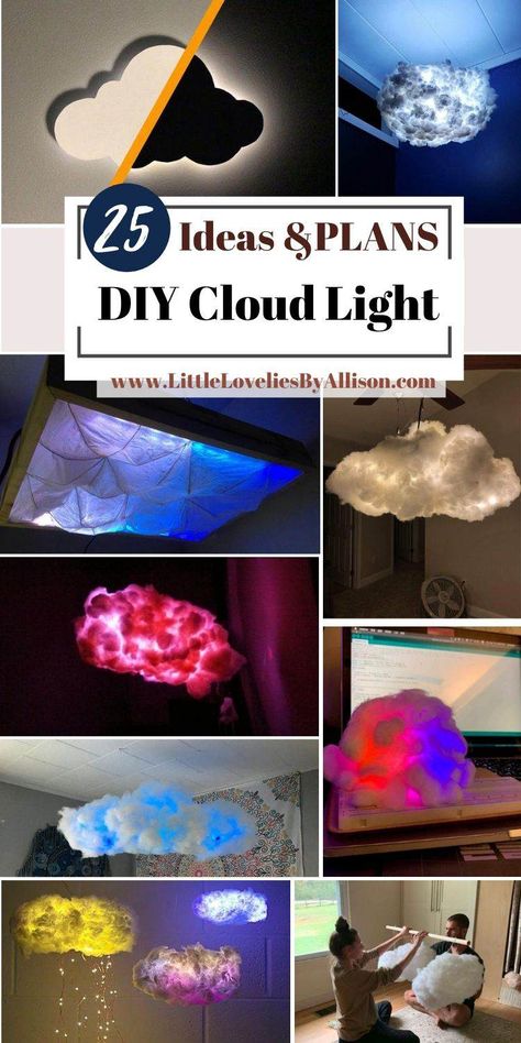 Cotton Clouds With Lights, Diy Cloud Light Wall, Cotton Clouds Diy, Cloud Ceiling Diy Led Lights, Diy Clouds Ceiling, Cloud Crafts, Diy Cloud Light, Cloud Lamp Diy, Cloud Room