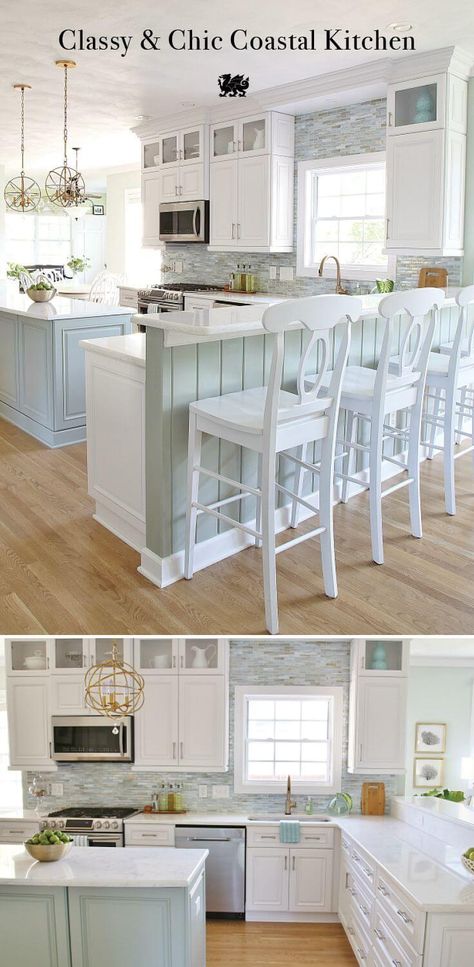 32 Best Beach House Interior Design Ideas and Decorations for 2020 Kitchen Beach House, Kitchen Ikea, Beach House Interior Design, Beach House Kitchens, Decor Ikea, Coastal Kitchen, Beach House Interior, Beach House Design, White Kitchen Cabinets