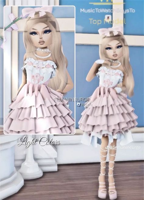 Light Colors Dress To Impress Outfit, Dress To Impress Light Colors Theme, Softie Aesthetic Outfits, Light Colours Dress To Impress, Light Colors Dress To Impress, Doll Dress To Impress, Pink Aesthetic Dress, Softie Dress To Impress, One Color Outfit