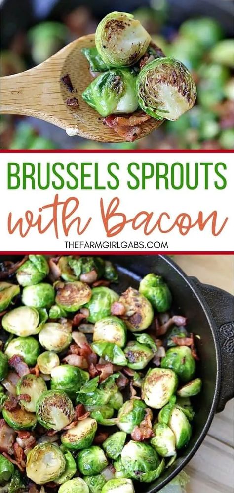 Pan-Seared Brussels Sprouts With Bacon is a super easy side dish ready in 30 minutes flat! These sauteed brussels sprouts are crispy and full of delicious bacon. This easy brussels sprouts recipe is an easy holiday side dish too. No one will complain about eating their vegetables! Roasted Fall Vegetables, Green Beans With Almonds, Brussels Sprouts With Bacon, Parmesan Green Beans, Iron Recipes, Sprouts Recipe, Bacon Brussel Sprouts, Skillet Recipes, Roasted Brussel