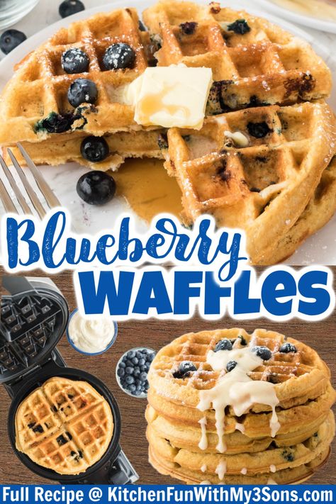 These Blueberry Waffles are perfectly crispy and delicious for breakfast. They are easy to make and kid-approved! If you are looking for something new to enjoy in the mornings, I highly recommend this waffle recipe. Blueberry Topping For Waffles, Oatmeal Blueberry Waffles, Blw Blueberry Waffles, Blueberry Waffles Recipe, Blueberry Eggo Waffles, Survival Preparedness, Blueberry Waffles, Fantastic Recipes, Waffle Toppings