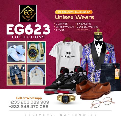 EG collections flyer designed by Oppomence graphics in Ghana 0247369275 Wears Flyer Design, Boutique Flyer Design, Fashion Flyer Design, Services Flyer Design, Product Posters, Boutique Flyer, Fashion Flyer, One Pager, Social Media Kit