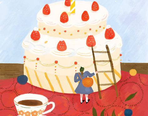 girl on Behance Birthday Cake Illustration, Happy Birthday Illustration, Cake Drawing, 귀여운 음식 그림, Cake Illustration, Birthday Illustration, 강아지 그림, Food Painting, Illustration Food