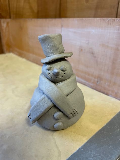 Roseanne’s Snowman w/Tophat-Greenware Pottery Snowman Handmade, Diy Clay Snowman, Ceramic Snowman Handmade, Christmas Clay Sculptures, Snowman Ceramics, Air Dry Clay Snowman, Snowman Clay, Pottery Snowman, Clay Snowman