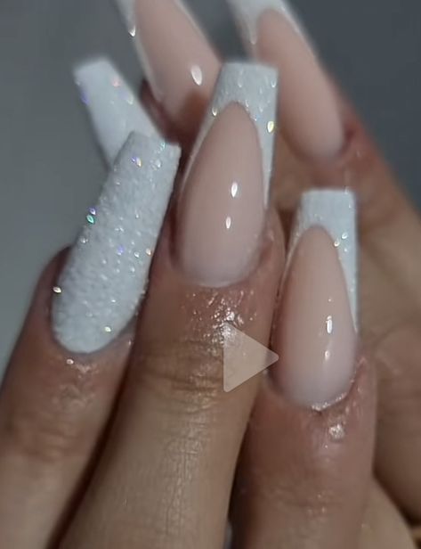 White Nails Glitter French, Ballerina Nails French Tip Glitter, Semi Formal Nails Acrylic, Wedding Nails For Bride Bridal Sparkle, Glitter White French Tip Nails, Bridal Nails Wedding Acrylic, White Sparkle French Tip Nails, Bridal Nail Ideas Brides, White Glitter Acrylic Nails