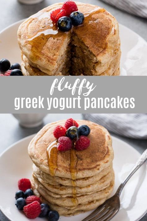 Fluffy Pancakes Recipe, Easy Yummy Breakfast, Easy Breakfast Smoothies, Greek Yogurt Pancakes, Fluffy Pancake Recipe, Yogurt Pancakes, Pancakes Breakfast, Yummy Healthy Breakfast, Yogurt Breakfast