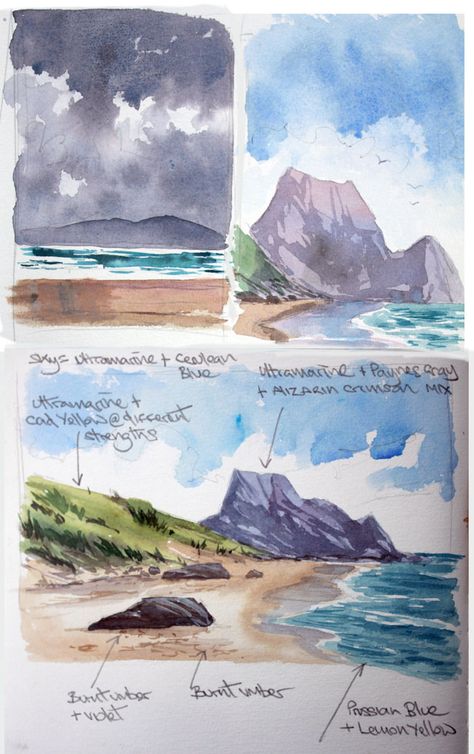 Watercolour Art Inspiration, Seascape Paintings Watercolor, Watercolour Sketching, Water Colour Sketch, Watercolour Seascapes, Watercolor Sketchbook Ideas, Sea Sketch, Watercolour Art Ideas, Watercolor Seascapes