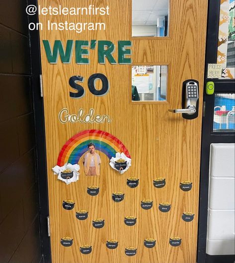 Harry Styles Classroom Ideas, Harry Styles Door Decs, Harry Styles Classroom Theme, Harry Styles Classroom, Harry Styles Classroom Decor, Harry Styles Bulletin Board, Golden Classroom Theme, 70s Classroom Door Decorations, 70s Themed Classroom Door