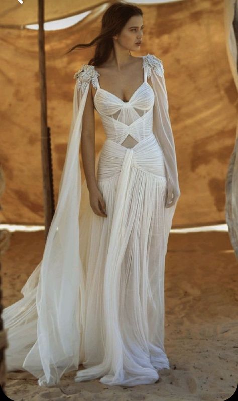 Egyptian Wedding Dress, Greek Style Dress, Dana Harel, Egyptian Dress, Wedding Dress Sketches, Ancient Dress, Bella Hadid Outfits, Gold Mine, Fantasy Dresses