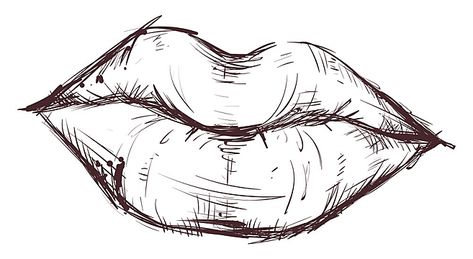 Lips Sketch, Confused Face, Abstract Sketches, Mouth Drawing, Drawing Vector, Lips Drawing, Black Lips, Easy Drawings Sketches, Woman Illustration