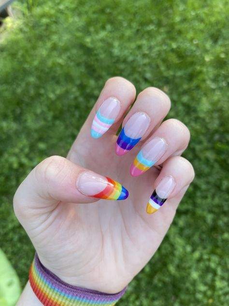 #nails #pride #pridenails #rainbow #lgbtq+ #nailinspo Lgbtq Nail Art, Nonbinary Flag Nails, Pride Nails 2024, Lgbtq Nail Designs, Pansexual Nails Designs, Lesbian Nail Ideas, Nonbinary Nail Art, Pride Acrylics, Trans Flag Nails