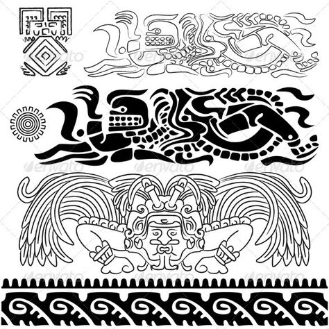 Mayan tribal tattoo. Mayan Gods, Ancient Patterns, Aztec Symbols, Mayan Tattoos, Mayan Symbols, Maya Civilization, Maya Art, Ancient Aztecs, Aztec Culture