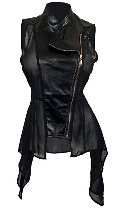 eVogues Women's Sleeveless Sheer and Faux Leather Panel Fashion Vest Jacket #Vests, #Coats, Jackets & Vests, #Clothing, #Women, #Clothing, Shoes & Jewelry, Panel Jacket, Fashion Vest, Sheer Jacket, Leather Panel, Sleeveless Jacket, Vest Fashion, Fantasy Fashion, Dark Fashion, Women's Coats