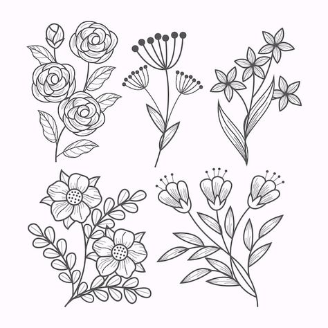 Simple Flower Tattoo Outline, Floral Outline Drawing, Flower Tattoo Outline, Simple Flower Outline, Flowers Outline, Outline Pattern, Simple Flower Tattoo, Friendship Images, Outline Illustration