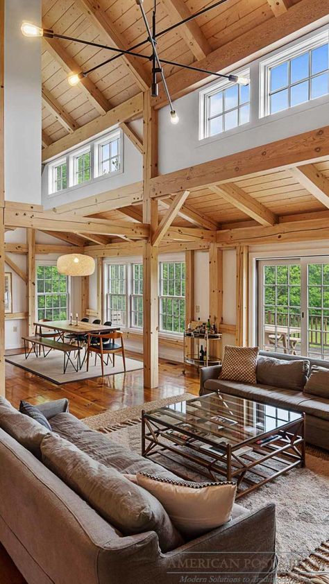 Old Chatham, NY Barn Style Home - American Post & Beam Homes - Modern Solutions to Traditional Living Post And Beam House, Old Chatham, Beam House, Barn House Interior, Ranch Cabin, Post And Beam Home, Timber Homes, American Barn, Framing Construction