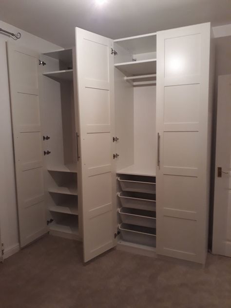 The IKEA PAX Wardrobe System - Explained Ikea Pax Entryway Closet, Ikea Pax Wardrobe Ideas, Pax Wardrobe Ideas, Ikea Fitted Wardrobes, Stand Alone Closet, Ghibli Room, Walk In Closet Ikea, Ikea Wardrobe Hack, Pax Ikea