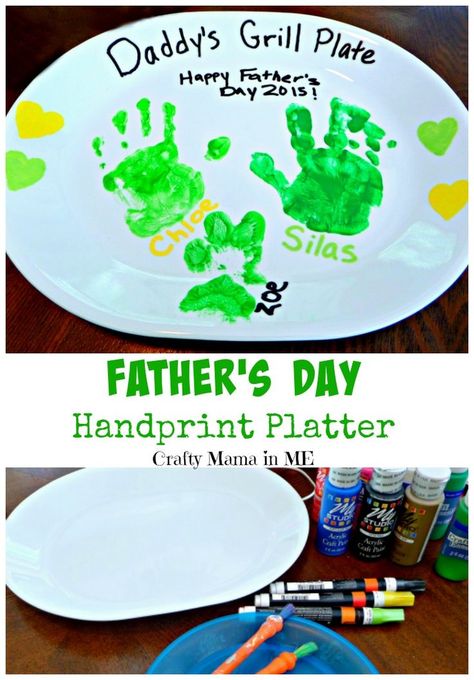 Fathers Day Handprint Platter Handprint Platter, Kids Fathers Day Crafts, Diy Father's Day Crafts, Fathers Day Art, Diy Father's Day Gifts, Grill Plate, Handprint Crafts, Crafty Mama, Father's Day Diy