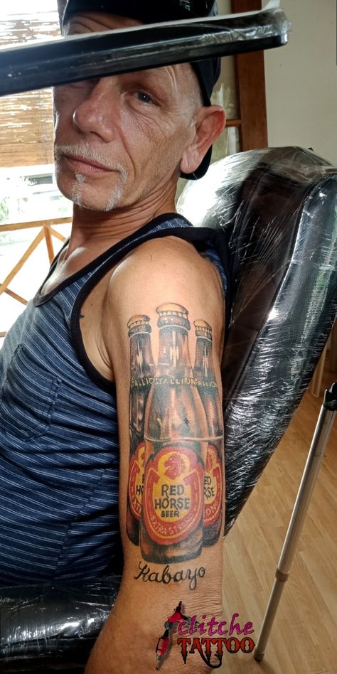 Beer Tattoo Design, Redhorse Beer, Red Horse Beer, Beer Tattoo, Beer Tattoos, Red Horse, Tattoo Design, Skull Tattoo, Tattoo Designs