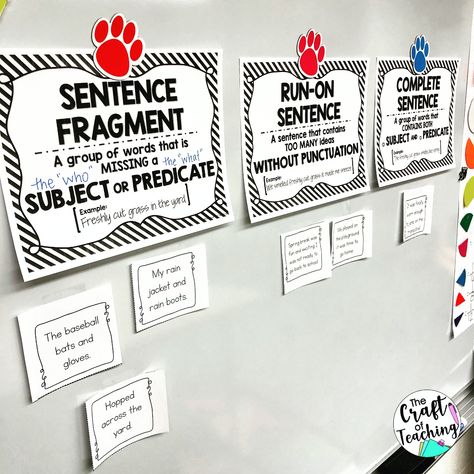 How to Use Sentence Sorts to Improve Writing Skills - The Craft Of Teaching Fragments And Run On Sentences, Teaching Complete Sentences, Complete Sentences Activities, Teaching Sentence Structure, Sentence Writing Practice, Teaching Sentences, Sentence Writing Activities, Sentence Fragments, Parts Of A Sentence